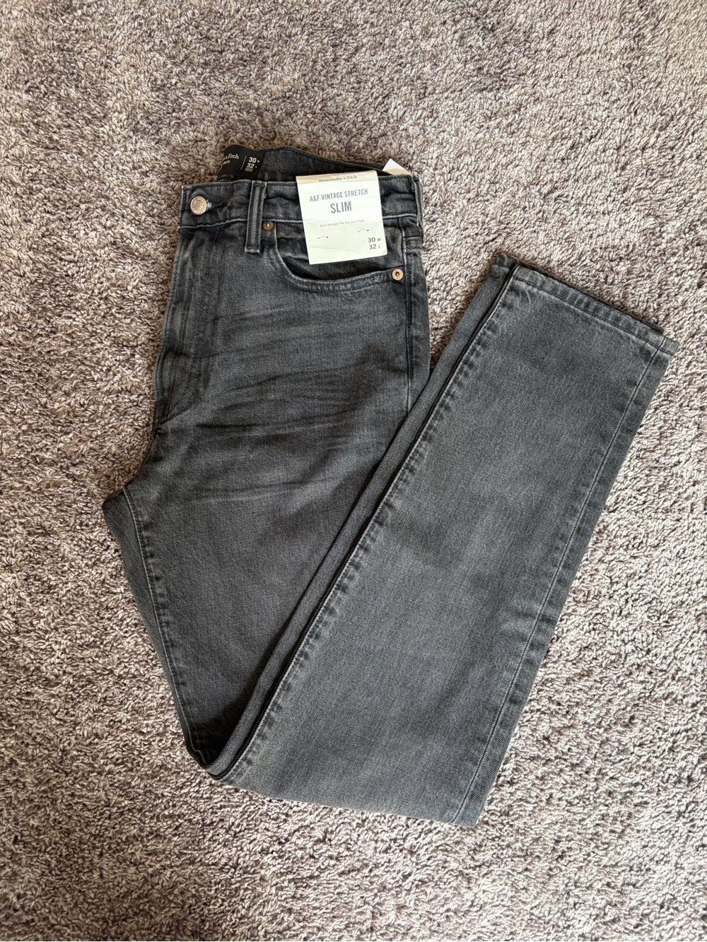 New Abercrombie & Fitch Slim Vintage Stretch Jeans - Black Gray Wash